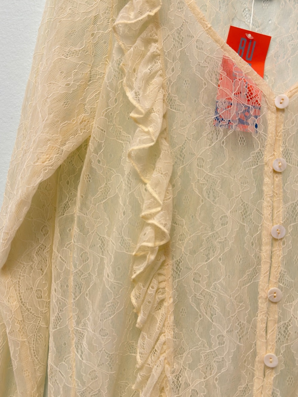 Lace Ruffle Button-Front Top - Cream - Picture 3 of 7